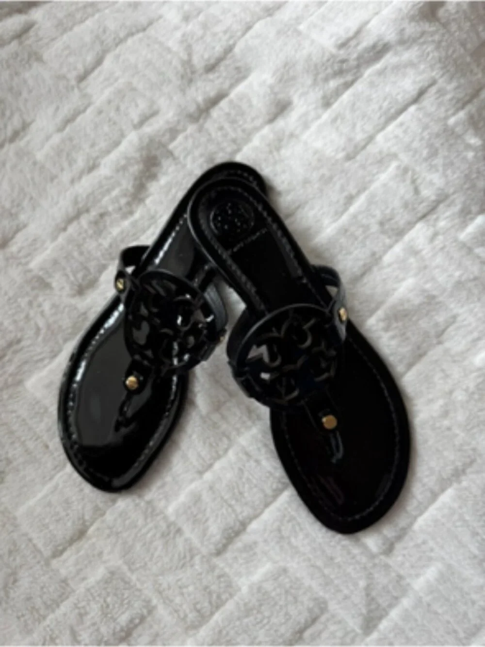 New Tory Burch Women's Miller Sandals 8 1/2. Black Patent Leather
